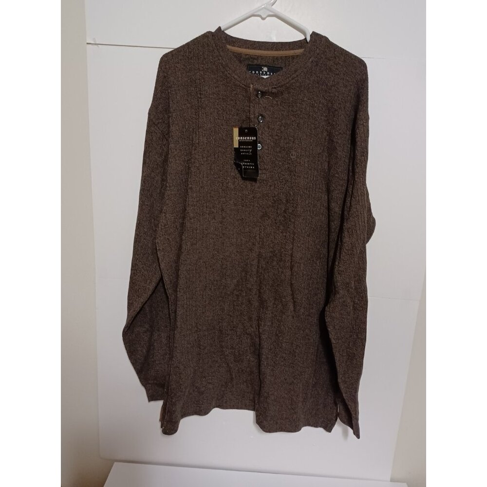 Vintage NWT Consensus XLT Mens Long sleeve Pullover Sweater Henley Walnut-Marl